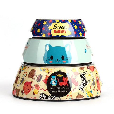 Image of Double Stainless Steel Cartoon Print Pet Feeding Bowl