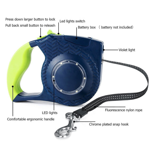 Image of High Visibility LED Nylon Walking Retractable Dog Leash