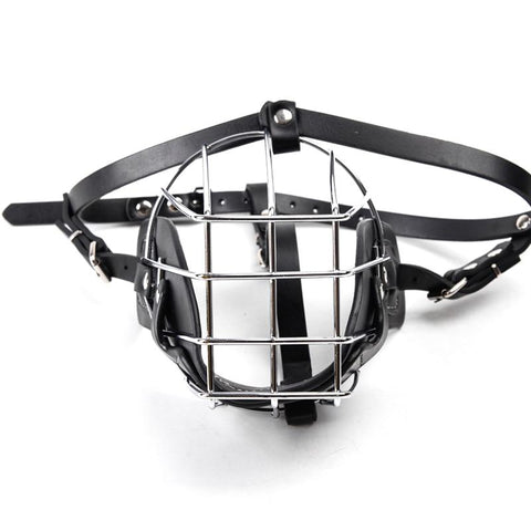 Image of Stainless Steel and Leather Dog Muzzle With Breathable Basket For Safety