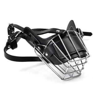 Stainless Steel and Leather Dog Muzzle With Breathable Basket For Safety