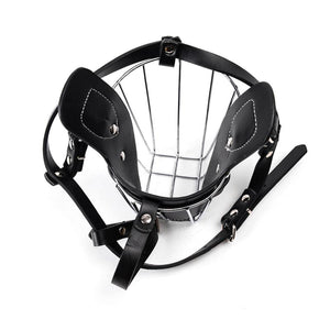 Stainless Steel and Leather Dog Muzzle With Breathable Basket For Safety