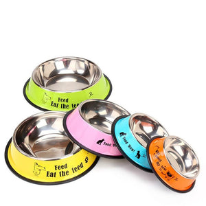 Stainless Steel Cartoon Print Pet Dog Bowl