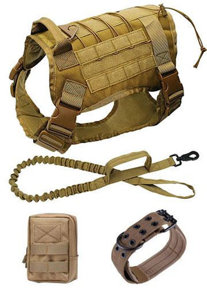 Tactical Dog Harness, Bungee Leash, Collar and MOLLE Pouch Combo