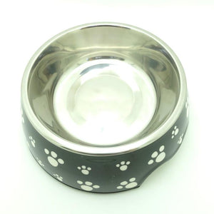 Detachable Stainless Steel Black Paw Print Pet Dog Bowl