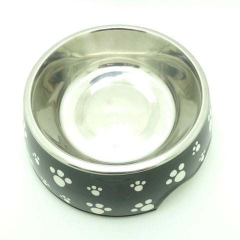 Image of Detachable Stainless Steel Black Paw Print Pet Dog Bowl