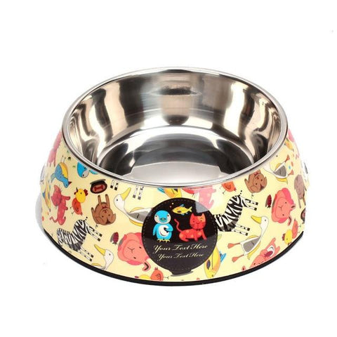 Image of Double Stainless Steel Cartoon Print Pet Feeding Bowl